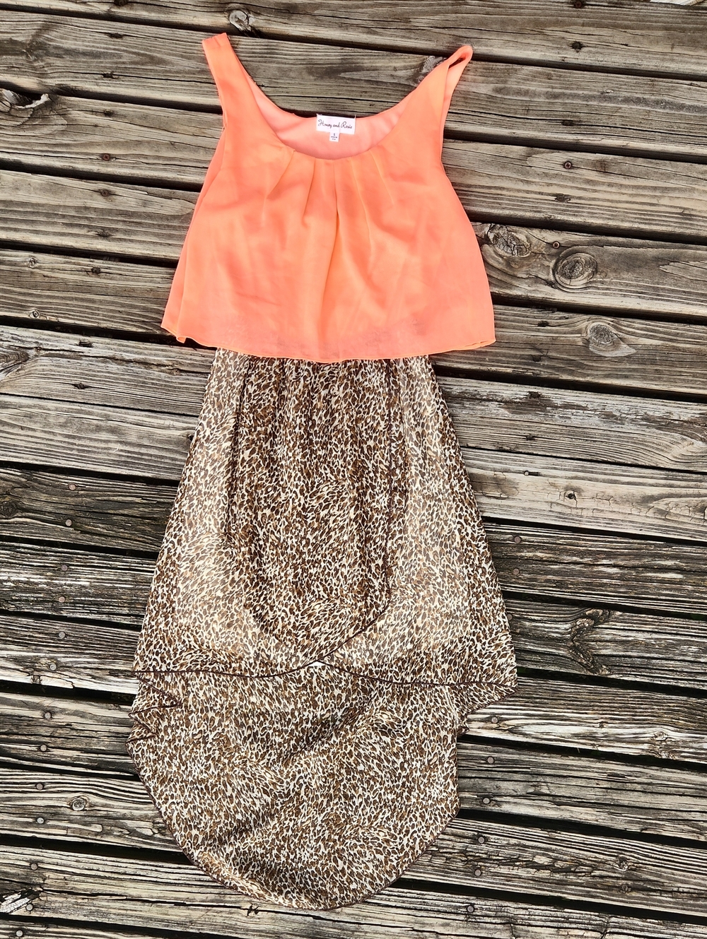 Honey And Rosie Pink Cheetah Leopard High Low Dress Open Back Midi Summer Small